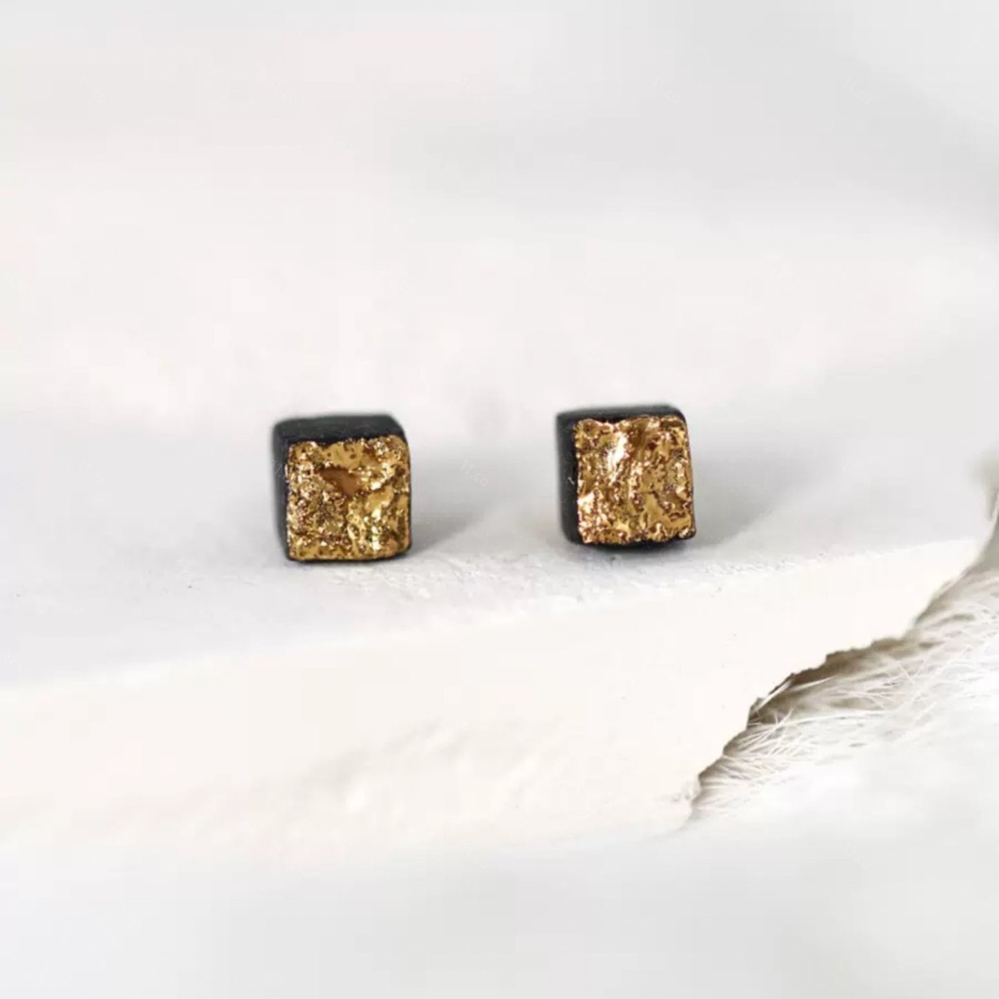 Black Gold Stud Earings